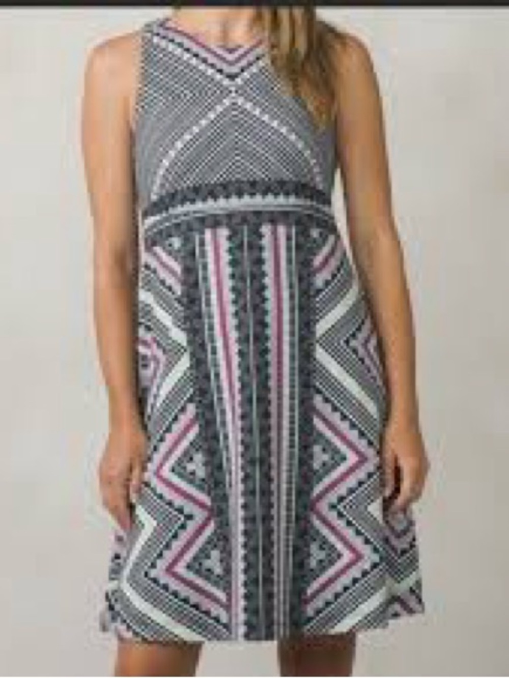 Sold - Prana Geometric Print Mini Dress in Black, White & Pink